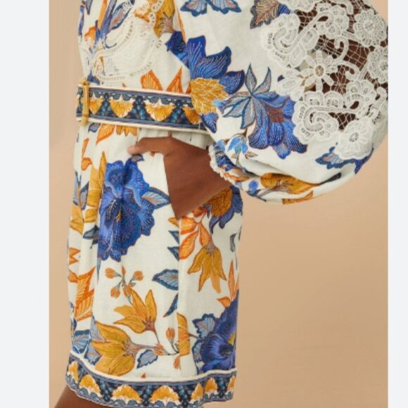 Farm Rio Yellow/Blue/White Lace Floral Romper size small NWT - Picture 3 of 15